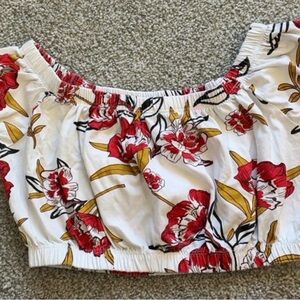 Revamped Floral Off-Shoulder Crop Top - Red and Yellow